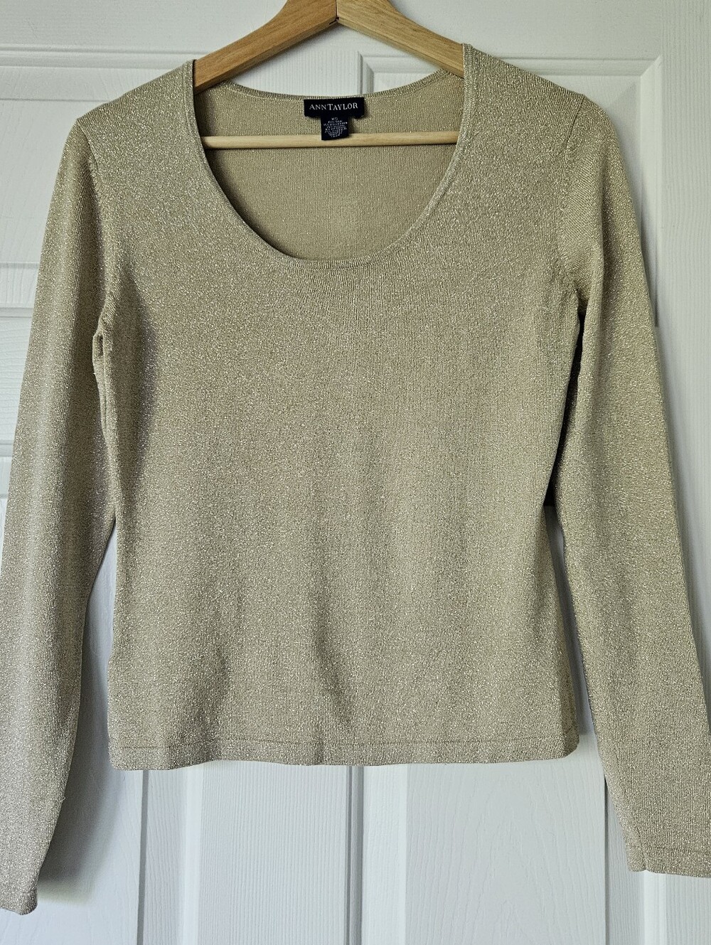 Ann Taylor - Shimmery Gold Metallic Scoop Neck Knit Sweater - Silk